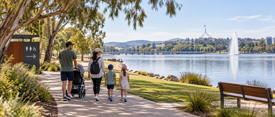 Walking Canberra’s lakeshore with children: distance, toilets and rest breaks — CityTimeDate