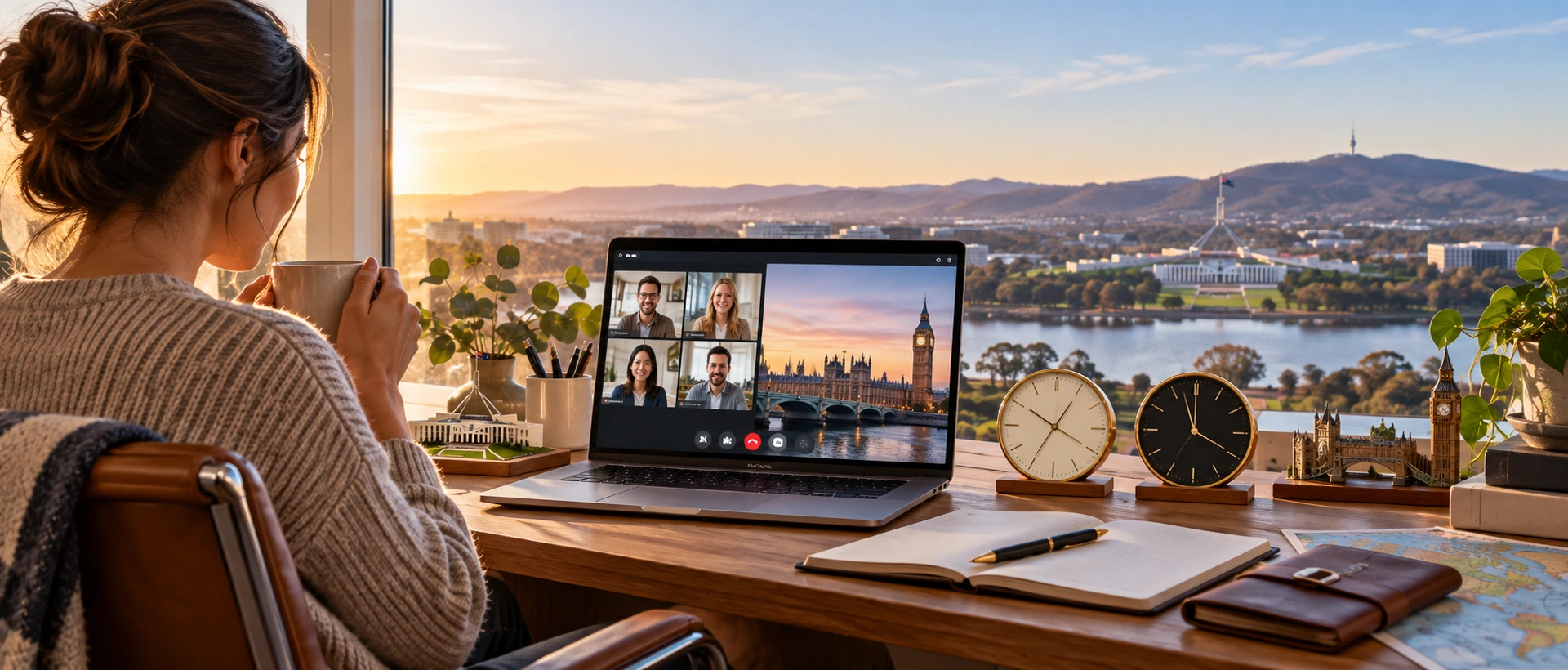 Remote meetings between Canberra and London: how clock changes affect availability — CityTimeDate